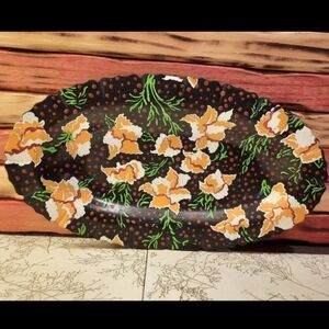 Handpainted Vtg Metal Dish Decor Floral Upcycled